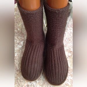 UGG Australia Brown Crochet Knit Tall Sweater BOOTS S/N 5857 Pull On Womens Sz 7